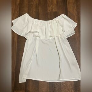 Ivanka Trump Cream Ruffled Off-Shoulder Blouse